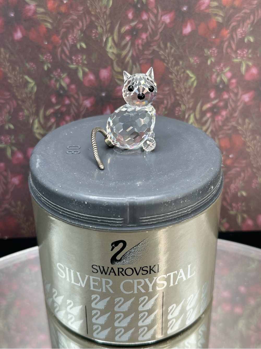 Swarovski Retired Mini Kitten figurine crystal with a flexible metal Tail 1985